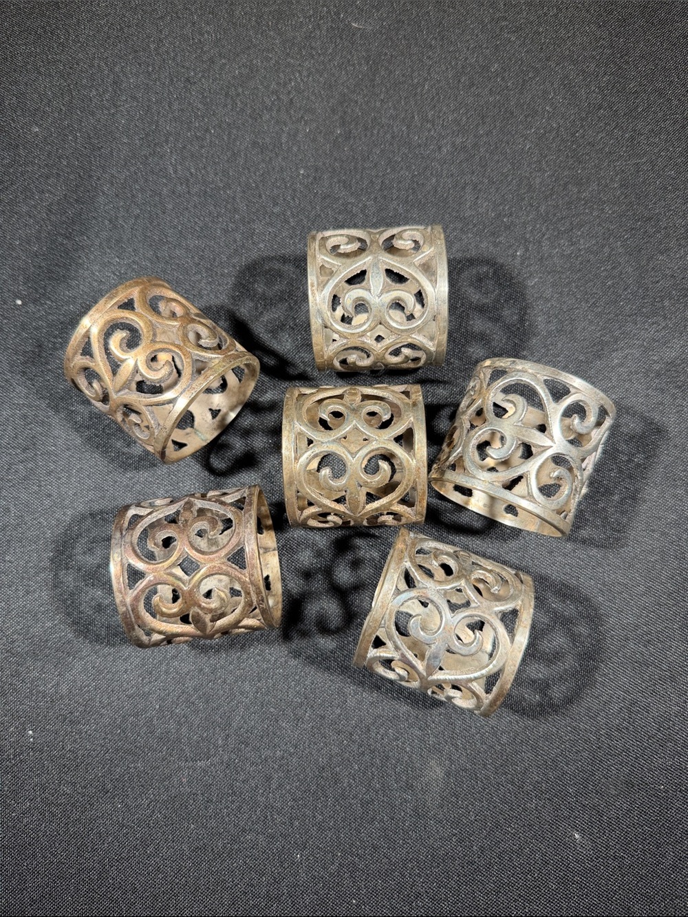 Stanley Metal Filigree Napkin Rings in Aged Silver Tone